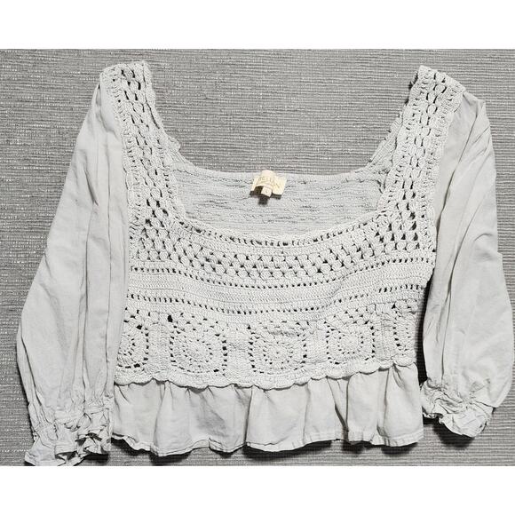 Rebellion Again Tops - Rebellion Again Crochet Boho Peplum Blouse Women’s Large Cottagecore‎